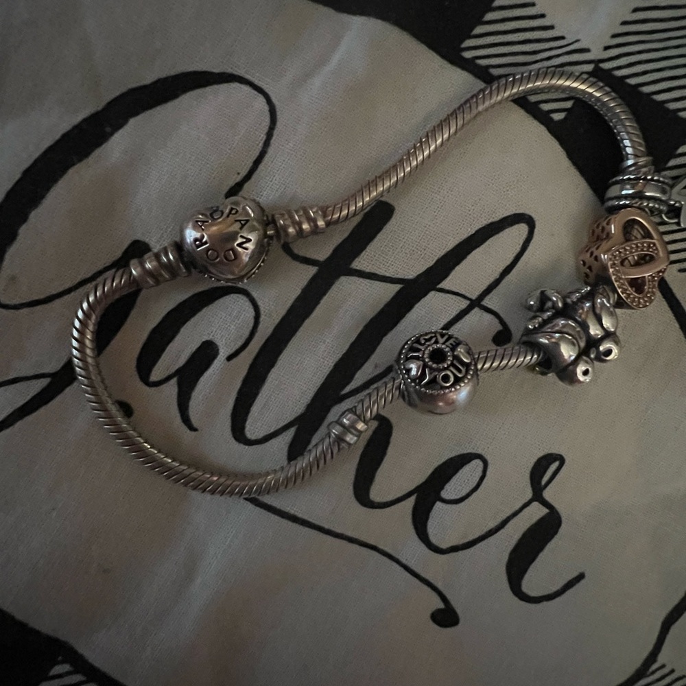 Pandora Silver and Gold Charm Bracelet